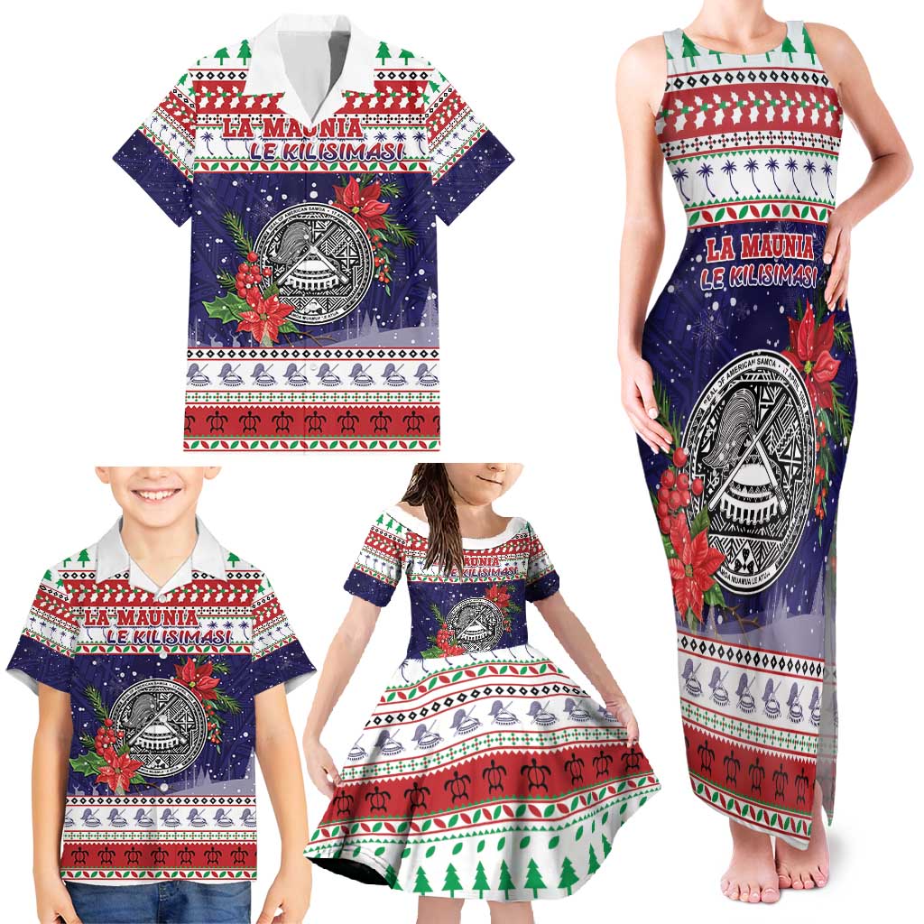 American Samoa Christmas Family Matching Tank Maxi Dress and Hawaiian Shirt Poinsettia La Maunia Le Kilisimasi LT05 - Polynesian Pride