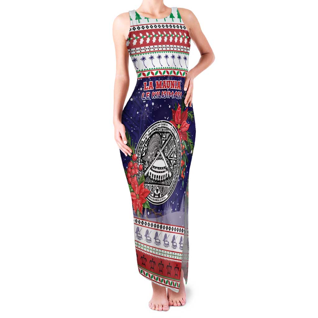 American Samoa Christmas Family Matching Tank Maxi Dress and Hawaiian Shirt Poinsettia La Maunia Le Kilisimasi LT05 Mom's Dress White - Polynesian Pride