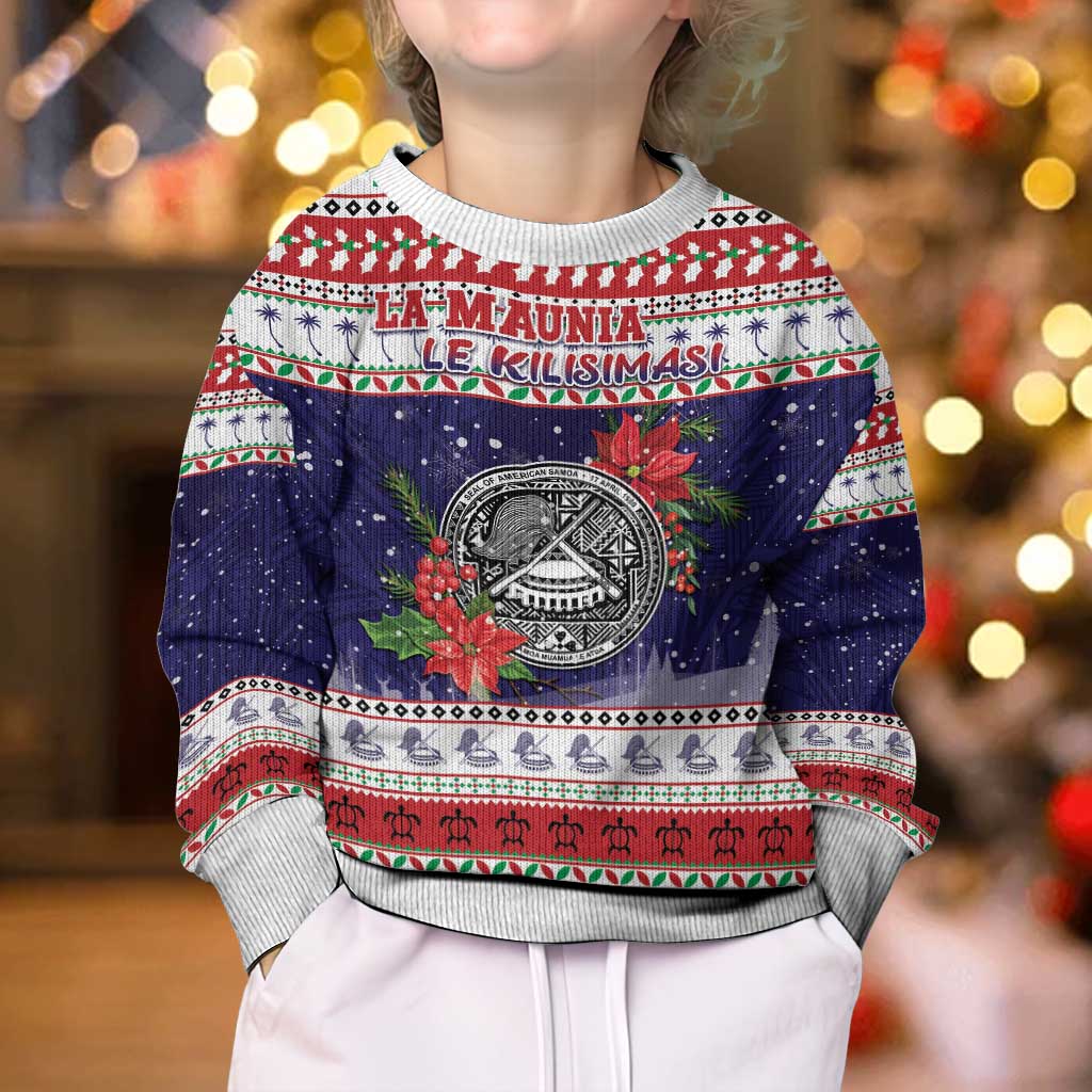 American Samoa Christmas Kid Ugly Christmas Sweater Poinsettia La Maunia Le Kilisimasi