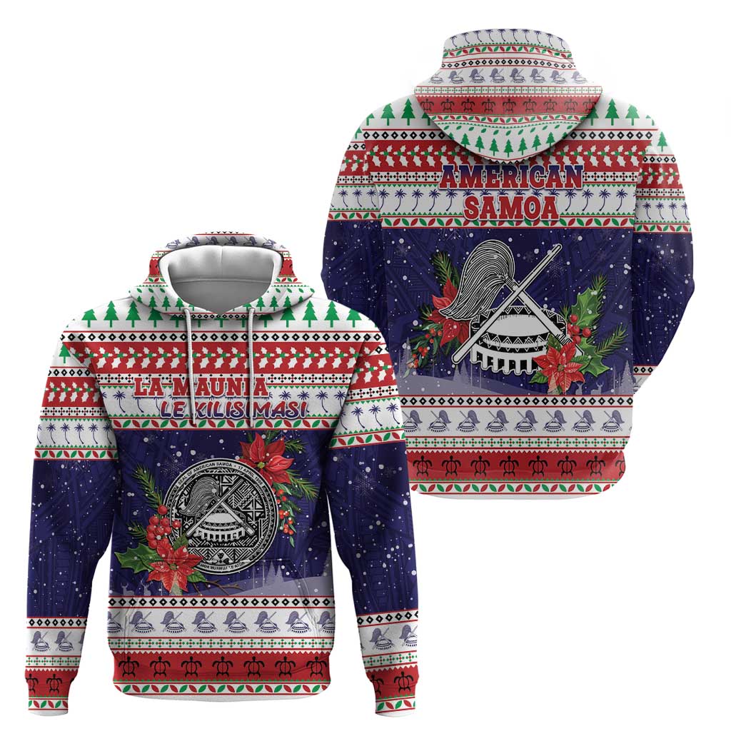 American Samoa Christmas Zip Hoodie Poinsettia La Maunia Le Kilisimasi