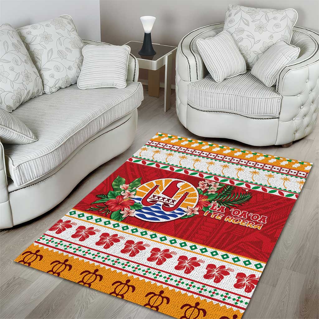 French Polynesia Christmas Area Rug Coat Of Arms Merry Xmas