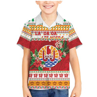 French Polynesia Christmas Family Matching Mermaid Dress and Hawaiian Shirt Coat Of Arms Merry Xmas LT05 Son's Shirt Red - Polynesian Pride