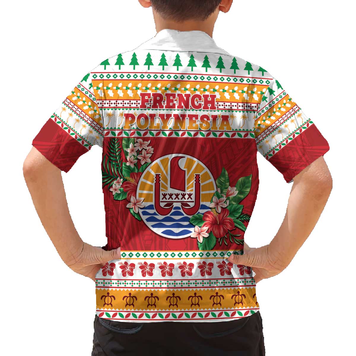 French Polynesia Christmas Family Matching Off The Shoulder Long Sleeve Dress and Hawaiian Shirt Coat Of Arms Merry Xmas LT05 - Polynesian Pride