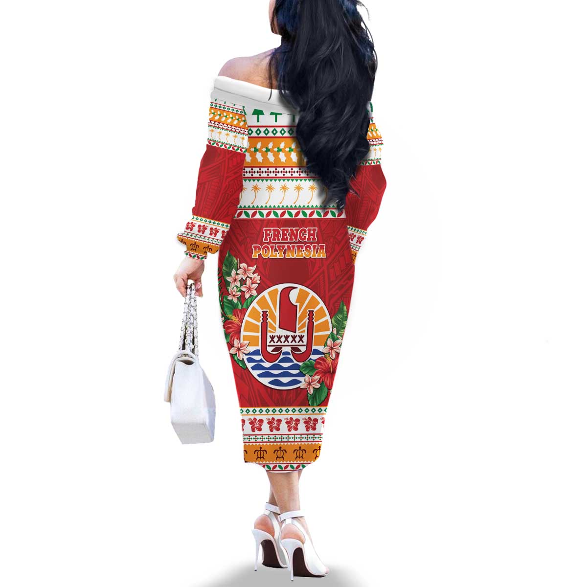 French Polynesia Christmas Family Matching Off The Shoulder Long Sleeve Dress and Hawaiian Shirt Coat Of Arms Merry Xmas LT05 - Polynesian Pride