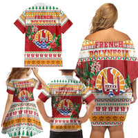 French Polynesia Christmas Family Matching Off Shoulder Short Dress and Hawaiian Shirt Coat Of Arms Merry Xmas LT05 - Polynesian Pride