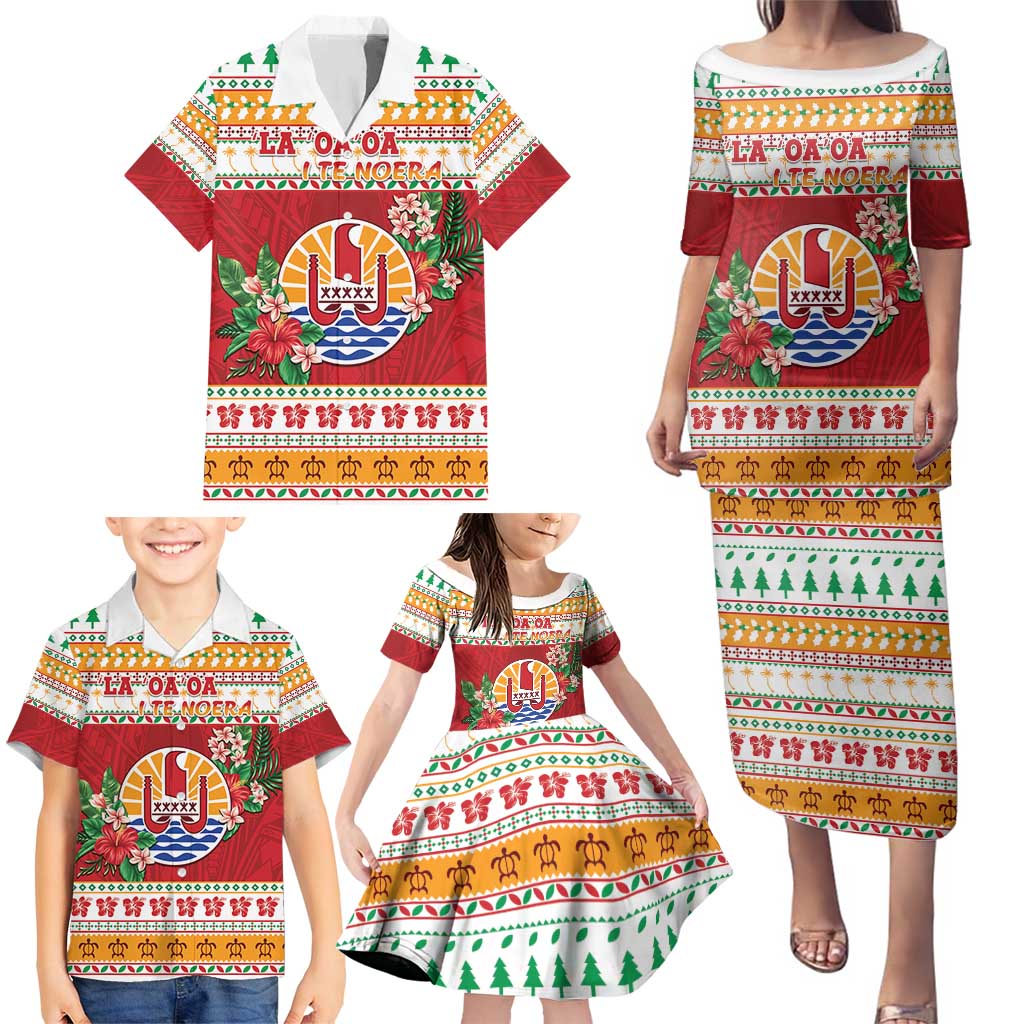 French Polynesia Christmas Family Matching Puletasi and Hawaiian Shirt Coat Of Arms Merry Xmas LT05 - Polynesian Pride