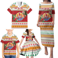 French Polynesia Christmas Family Matching Puletasi and Hawaiian Shirt Coat Of Arms Merry Xmas LT05 - Polynesian Pride