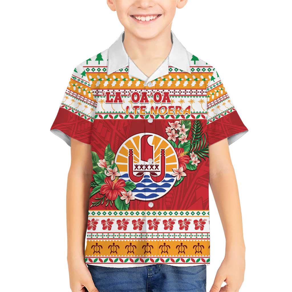 French Polynesia Christmas Family Matching Puletasi and Hawaiian Shirt Coat Of Arms Merry Xmas LT05 Son's Shirt Red - Polynesian Pride