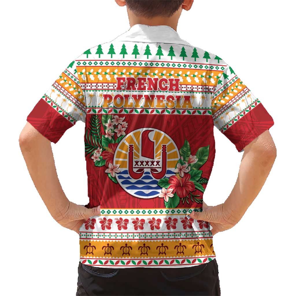 French Polynesia Christmas Family Matching Short Sleeve Bodycon Dress and Hawaiian Shirt Coat Of Arms Merry Xmas LT05 - Polynesian Pride
