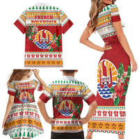 French Polynesia Christmas Family Matching Short Sleeve Bodycon Dress and Hawaiian Shirt Coat Of Arms Merry Xmas LT05 - Polynesian Pride
