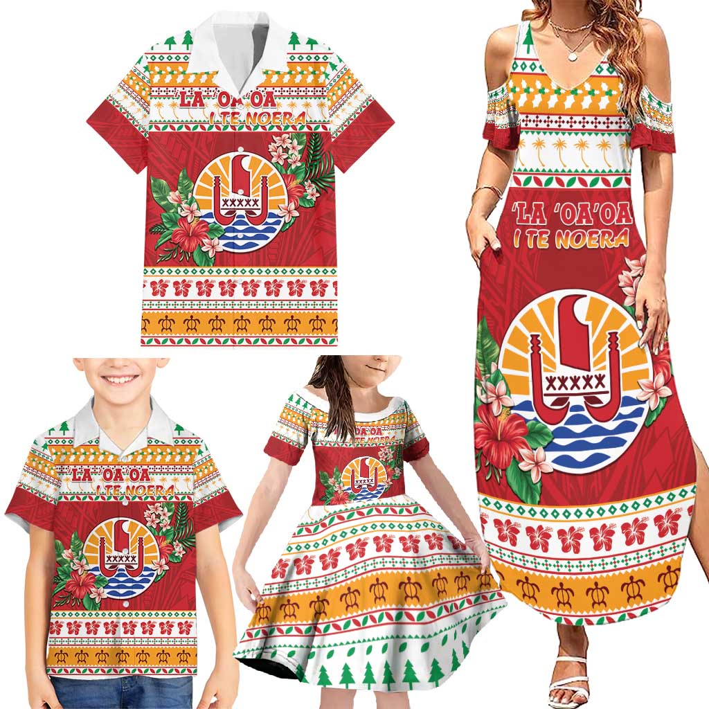 French Polynesia Christmas Family Matching Summer Maxi Dress and Hawaiian Shirt Coat Of Arms Merry Xmas LT05 - Polynesian Pride