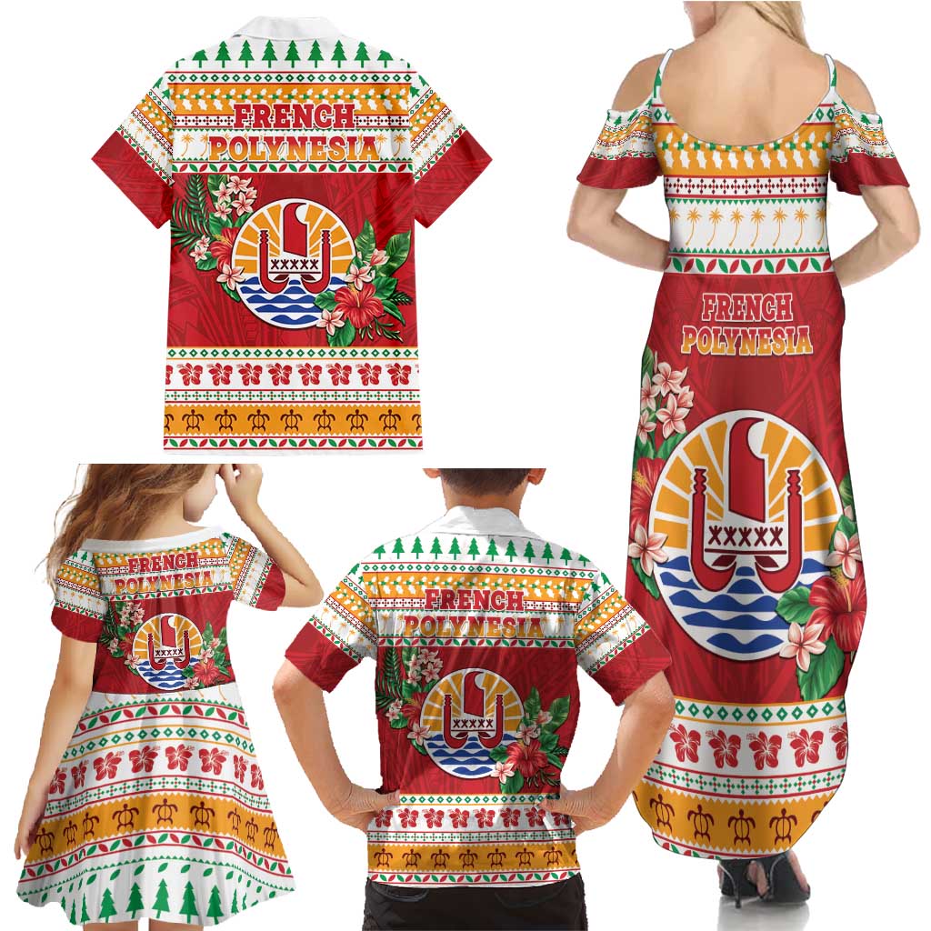 French Polynesia Christmas Family Matching Summer Maxi Dress and Hawaiian Shirt Coat Of Arms Merry Xmas LT05 - Polynesian Pride