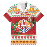French Polynesia Christmas Family Matching Summer Maxi Dress and Hawaiian Shirt Coat Of Arms Merry Xmas LT05 Dad's Shirt - Short Sleeve Red - Polynesian Pride