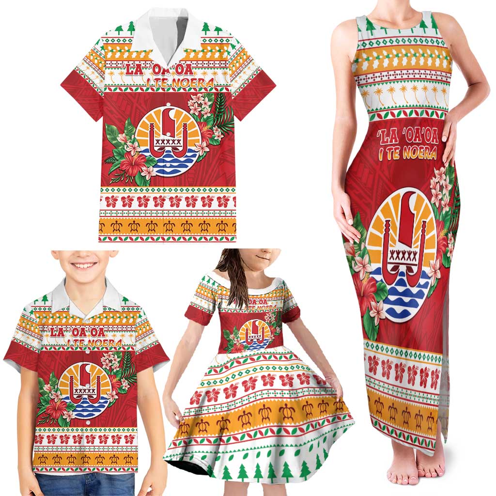 French Polynesia Christmas Family Matching Tank Maxi Dress and Hawaiian Shirt Coat Of Arms Merry Xmas LT05 - Polynesian Pride