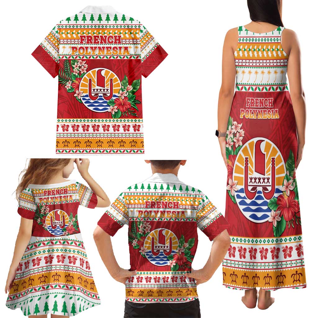 French Polynesia Christmas Family Matching Tank Maxi Dress and Hawaiian Shirt Coat Of Arms Merry Xmas LT05 - Polynesian Pride