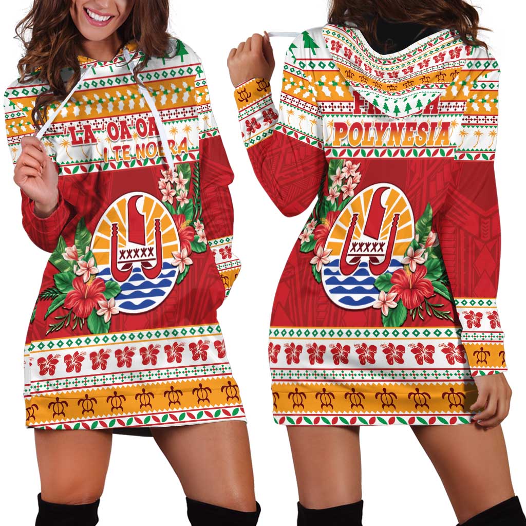 French Polynesia Christmas Hoodie Dress Coat Of Arms Merry Xmas
