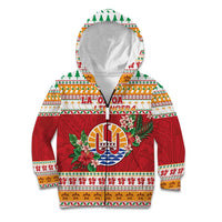 French Polynesia Christmas Kid Hoodie Coat Of Arms Merry Xmas LT05 Zip Hoodie Red - Polynesian Pride