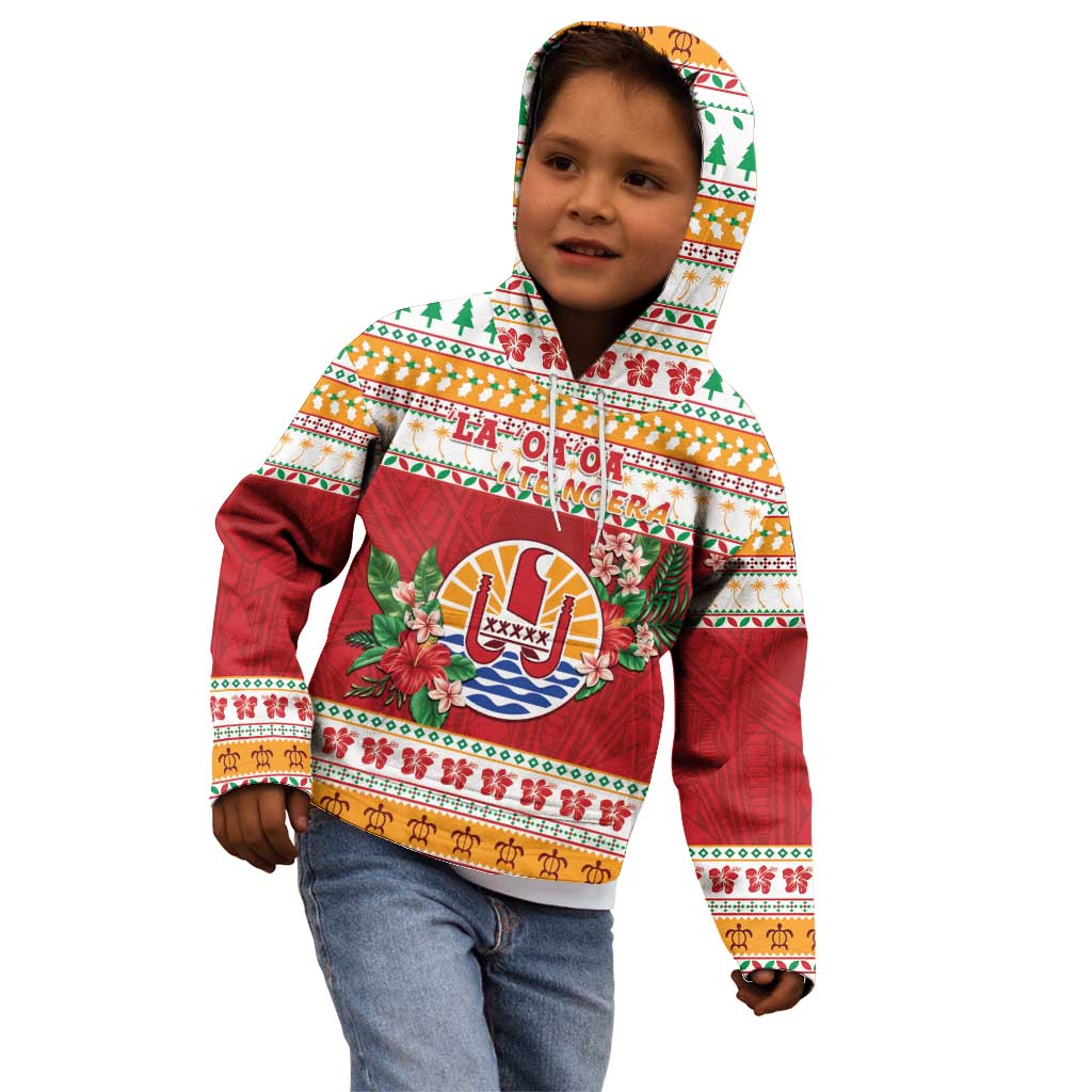 French Polynesia Christmas Kid Hoodie Coat Of Arms Merry Xmas LT05 - Polynesian Pride