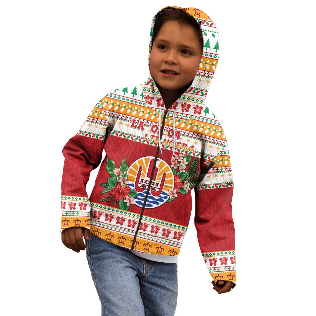 French Polynesia Christmas Kid Hoodie Coat Of Arms Merry Xmas LT05 - Polynesian Pride