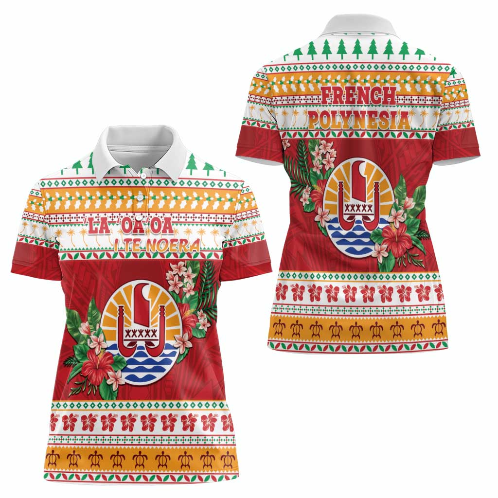 French Polynesia Christmas Women Polo Shirt Coat Of Arms Merry Xmas