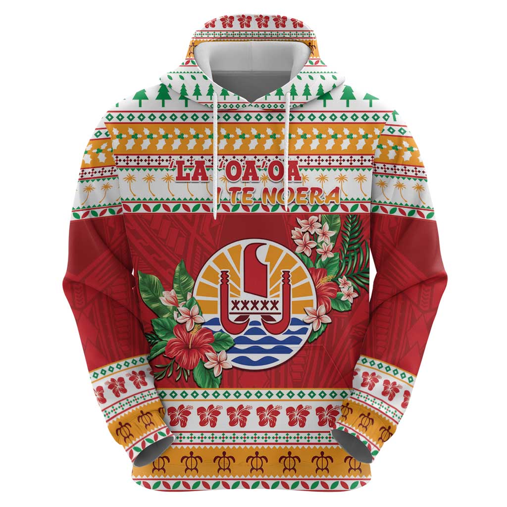 French Polynesia Christmas Zip Hoodie Coat Of Arms Merry Xmas