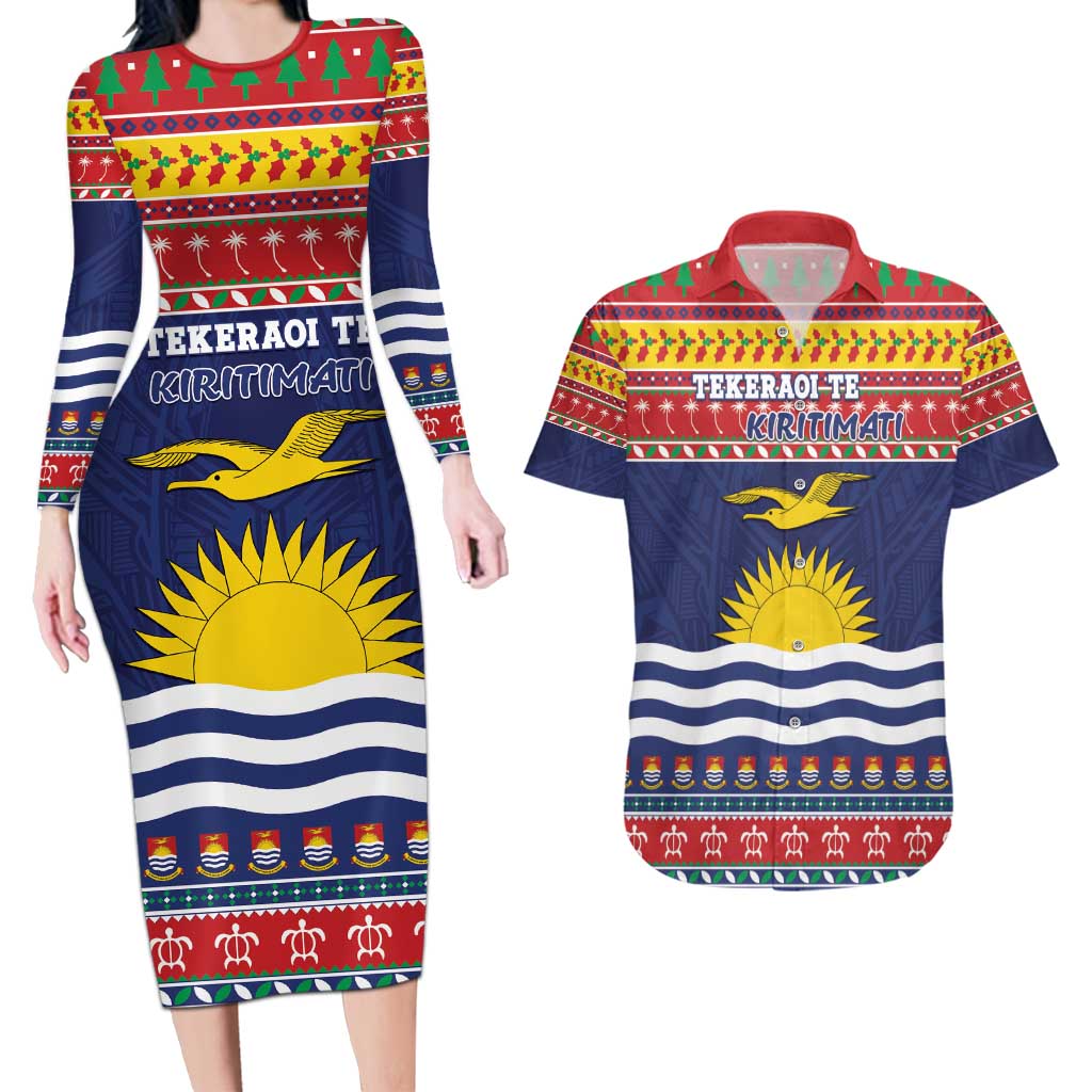 Kiribati Christmas Couples Matching Long Sleeve Bodycon Dress and Hawaiian Shirt Coat Of Arms Tekeraoi Te Kiritimati LT05 Red - Polynesian Pride