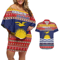 Kiribati Christmas Couples Matching Off Shoulder Short Dress and Hawaiian Shirt Coat Of Arms Tekeraoi Te Kiritimati LT05 Red - Polynesian Pride