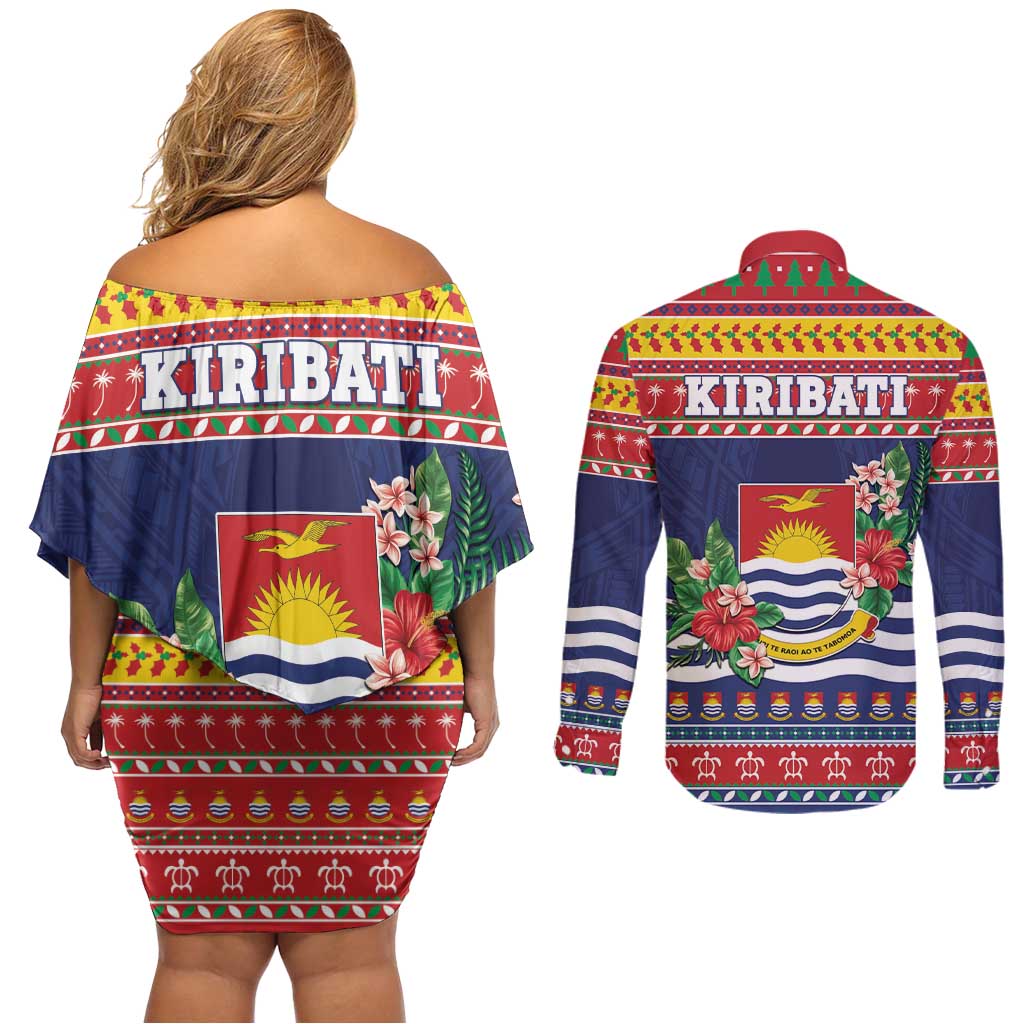 Kiribati Christmas Couples Matching Off Shoulder Short Dress and Long Sleeve Button Shirt Coat Of Arms Tekeraoi Te Kiritimati LT05 - Polynesian Pride