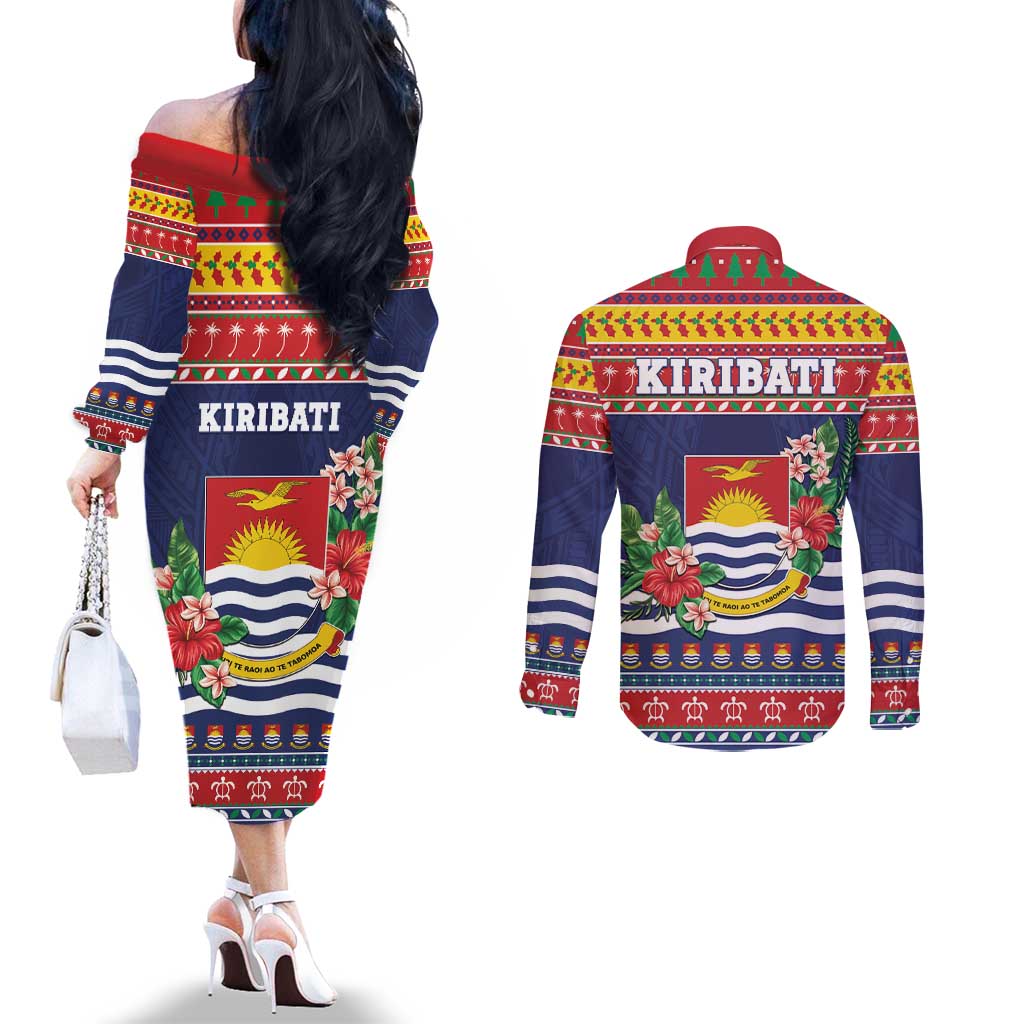 Kiribati Christmas Couples Matching Off The Shoulder Long Sleeve Dress and Long Sleeve Button Shirt Coat Of Arms Tekeraoi Te Kiritimati LT05 - Polynesian Pride