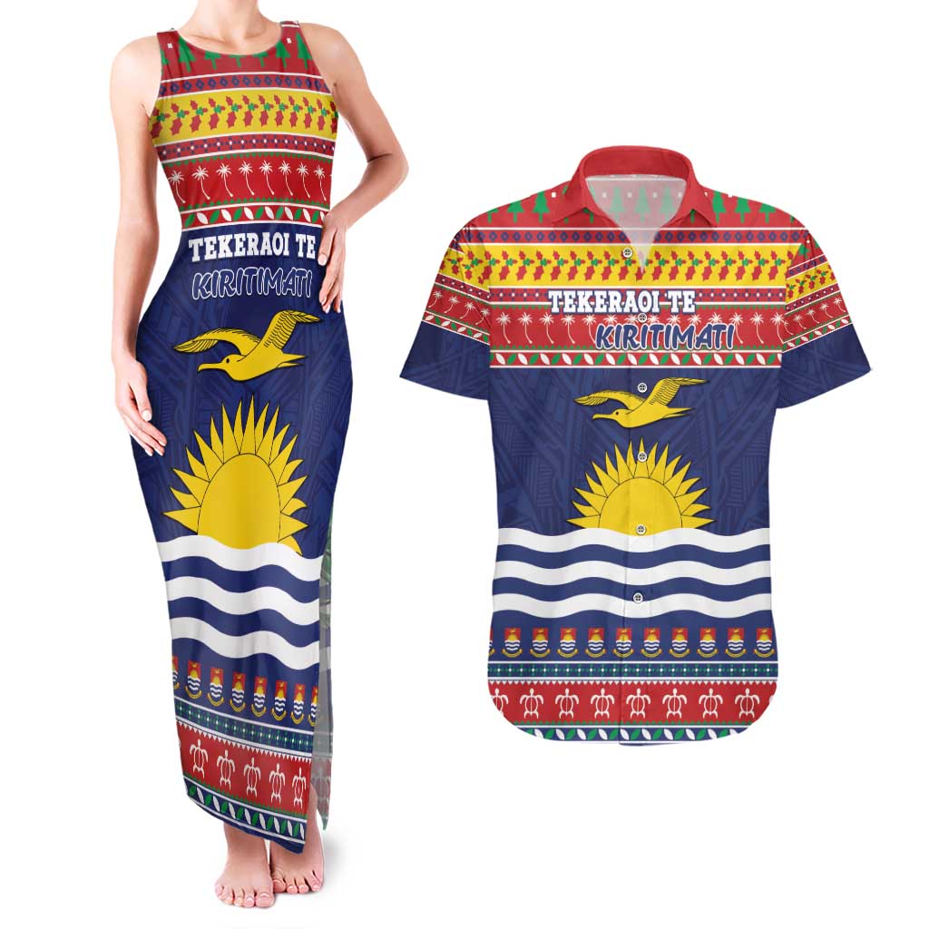 Kiribati Christmas Couples Matching Tank Maxi Dress and Hawaiian Shirt Coat Of Arms Tekeraoi Te Kiritimati LT05 Red - Polynesian Pride