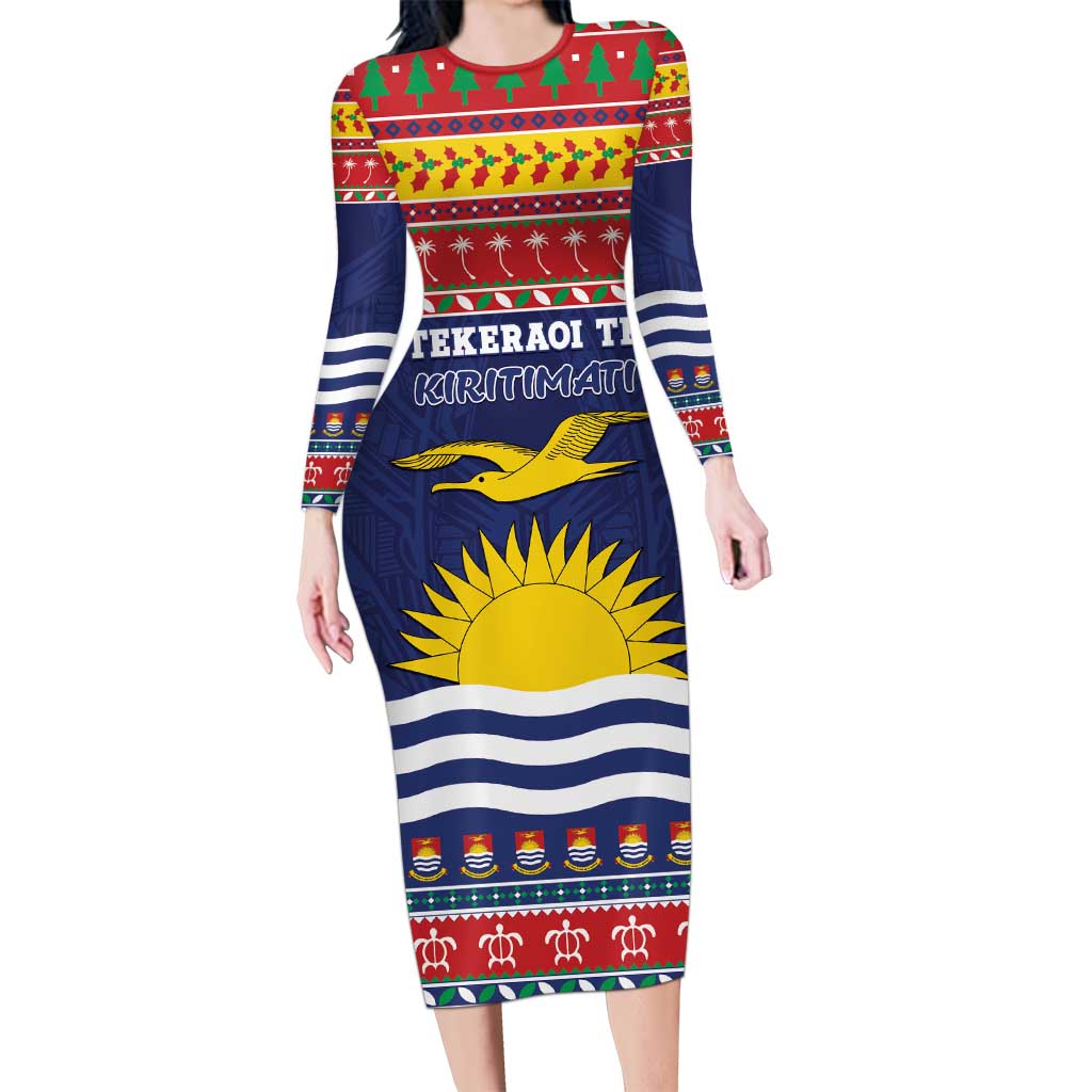 Kiribati Christmas Family Matching Long Sleeve Bodycon Dress and Hawaiian Shirt Coat Of Arms Tekeraoi Te Kiritimati LT05 Mom's Dress Red - Polynesian Pride