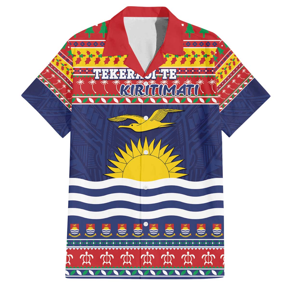 Kiribati Christmas Family Matching Off The Shoulder Long Sleeve Dress and Hawaiian Shirt Coat Of Arms Tekeraoi Te Kiritimati LT05 Dad's Shirt - Short Sleeve Red - Polynesian Pride