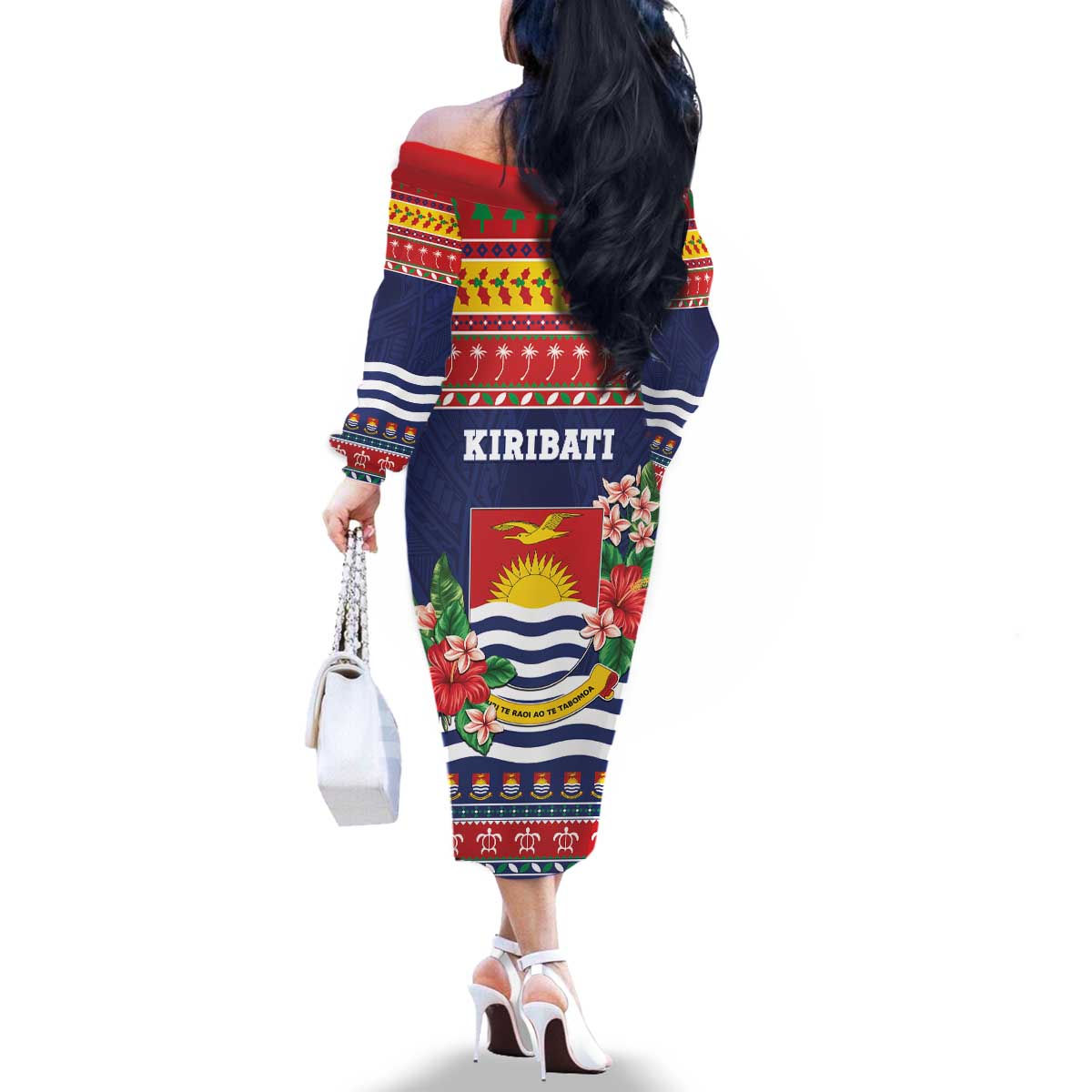 Kiribati Christmas Family Matching Off The Shoulder Long Sleeve Dress and Hawaiian Shirt Coat Of Arms Tekeraoi Te Kiritimati LT05 - Polynesian Pride