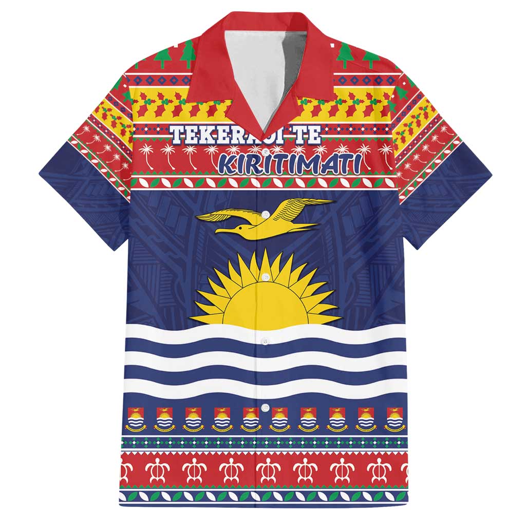 Kiribati Christmas Family Matching Off Shoulder Maxi Dress and Hawaiian Shirt Coat Of Arms Tekeraoi Te Kiritimati LT05 Dad's Shirt - Short Sleeve Red - Polynesian Pride
