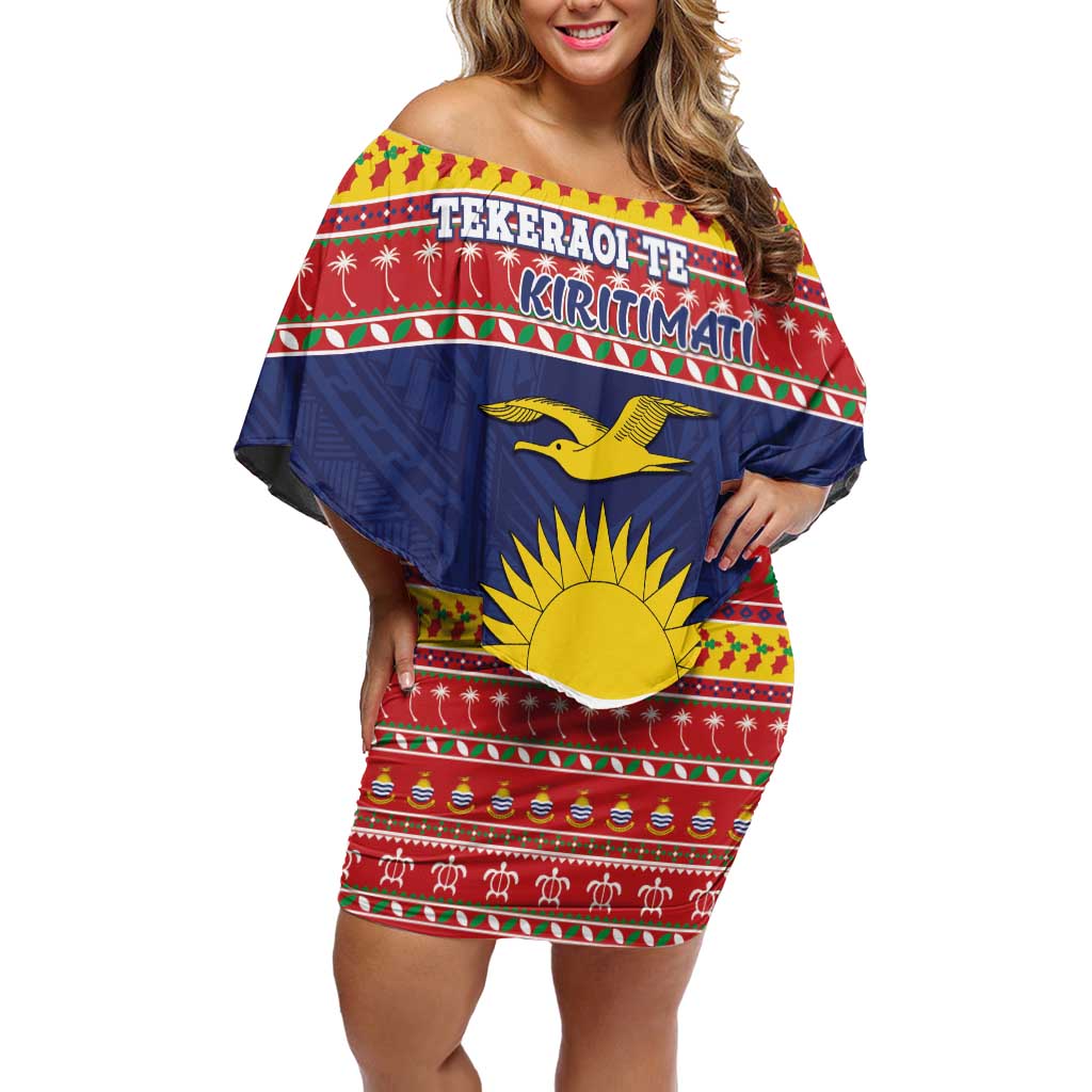 Kiribati Christmas Family Matching Off Shoulder Short Dress and Hawaiian Shirt Coat Of Arms Tekeraoi Te Kiritimati LT05 Mom's Dress Red - Polynesian Pride