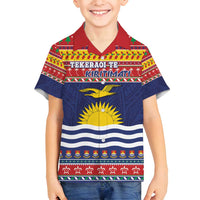 Kiribati Christmas Family Matching Off Shoulder Short Dress and Hawaiian Shirt Coat Of Arms Tekeraoi Te Kiritimati LT05 Son's Shirt Red - Polynesian Pride