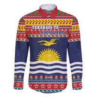 Kiribati Christmas Family Matching Puletasi and Hawaiian Shirt Coat Of Arms Tekeraoi Te Kiritimati LT05 Dad's Shirt - Long Sleeve Red - Polynesian Pride