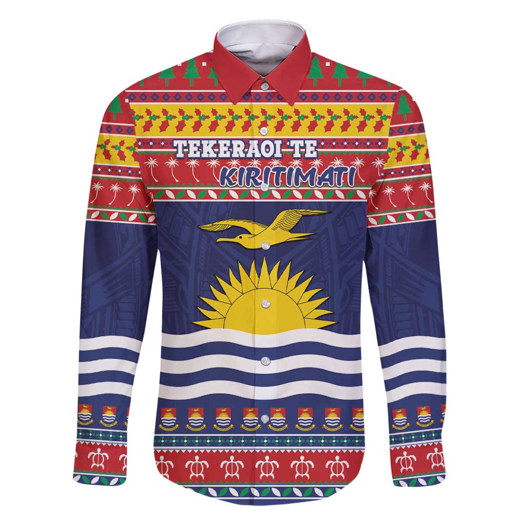 Kiribati Christmas Family Matching Short Sleeve Bodycon Dress and Hawaiian Shirt Coat Of Arms Tekeraoi Te Kiritimati LT05 Dad's Shirt - Long Sleeve Red - Polynesian Pride