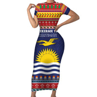 Kiribati Christmas Family Matching Short Sleeve Bodycon Dress and Hawaiian Shirt Coat Of Arms Tekeraoi Te Kiritimati LT05 Mom's Dress Red - Polynesian Pride