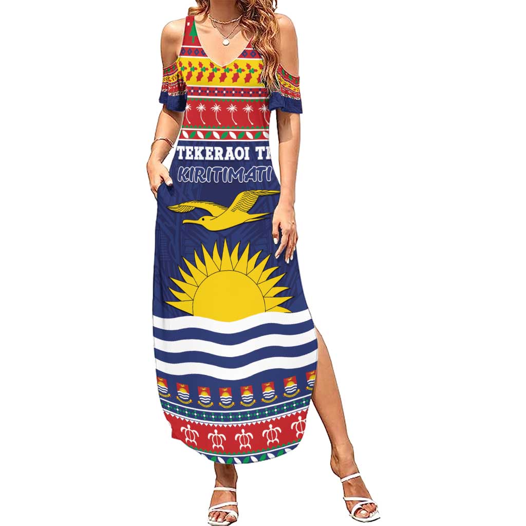 Kiribati Christmas Family Matching Summer Maxi Dress and Hawaiian Shirt Coat Of Arms Tekeraoi Te Kiritimati LT05 Mom's Dress Red - Polynesian Pride