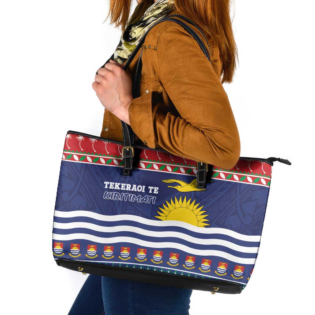 Kiribati Christmas Leather Tote Bag Coat Of Arms Tekeraoi Te Kiritimati LT05 Red - Polynesian Pride