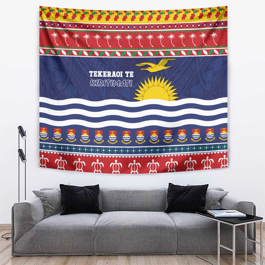 Kiribati Christmas Tapestry Coat Of Arms Tekeraoi Te Kiritimati LT05 Red - Polynesian Pride