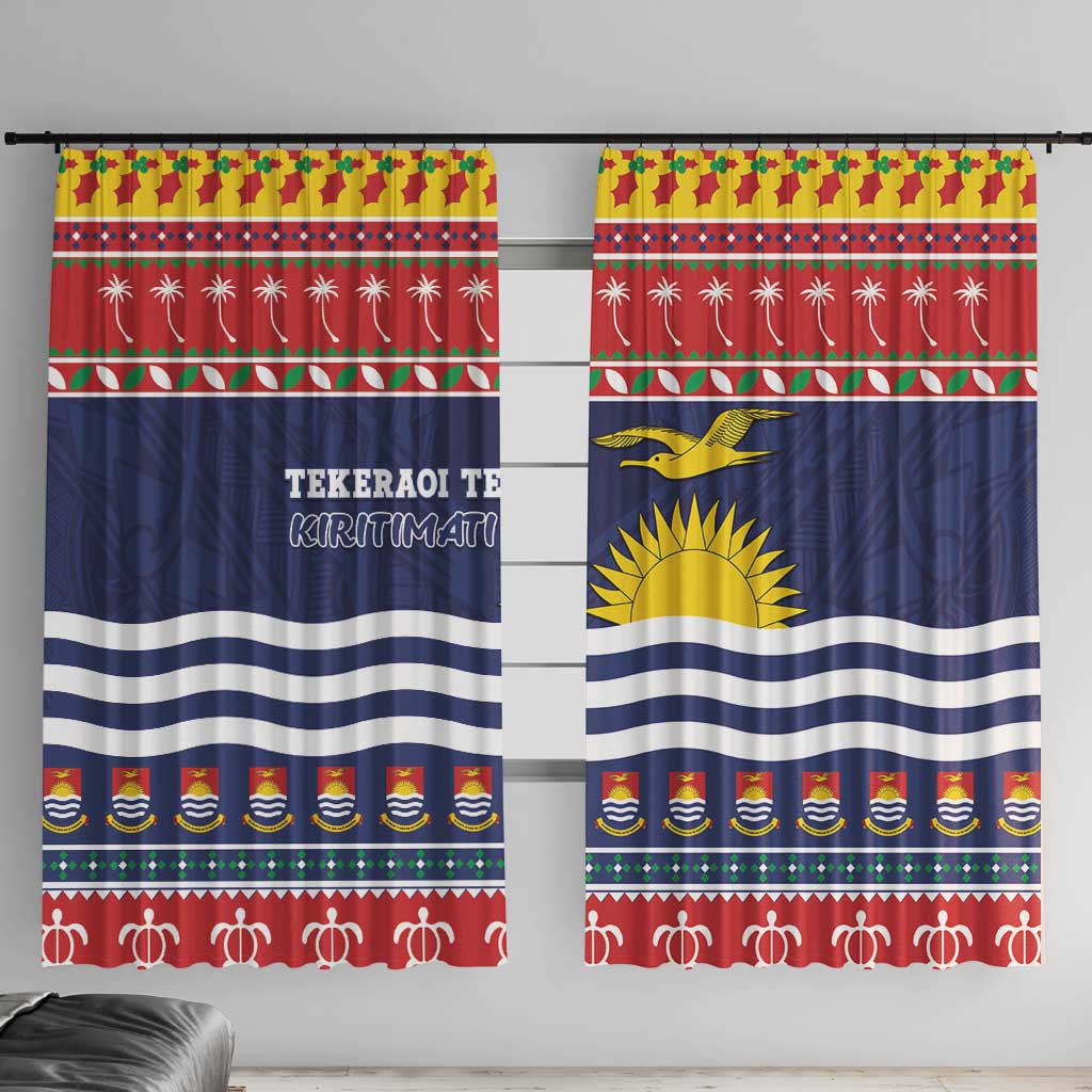 Kiribati Christmas Window Curtain Coat Of Arms Tekeraoi Te Kiritimati LT05 With Hooks Red - Polynesian Pride