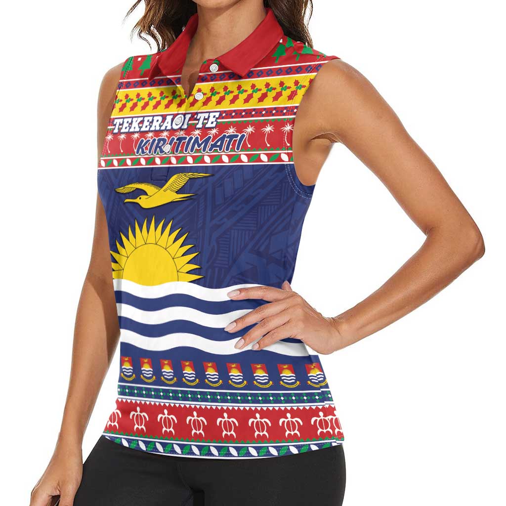 Kiribati Christmas Women Sleeveless Polo Shirt Coat Of Arms Tekeraoi Te Kiritimati LT05 - Polynesian Pride