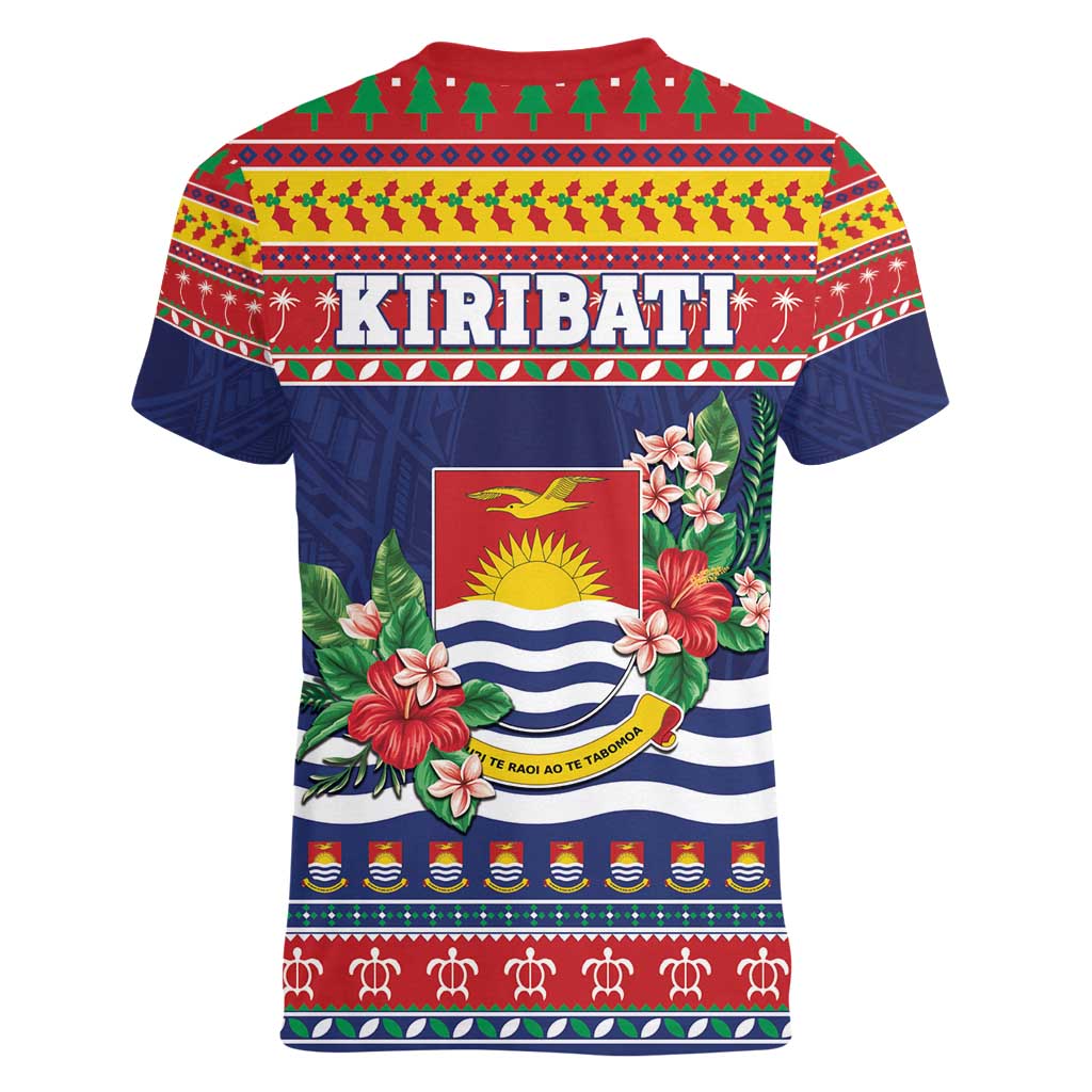 Kiribati Christmas Women V-Neck T-Shirt Coat Of Arms Tekeraoi Te Kiritimati LT05 - Polynesian Pride