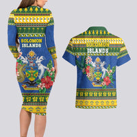 Solomon Islands Christmas Couples Matching Long Sleeve Bodycon Dress and Hawaiian Shirt Coat Of Arms Merry Xmas LT05 - Polynesian Pride