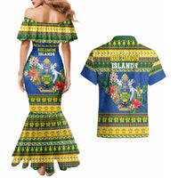 Solomon Islands Christmas Couples Matching Mermaid Dress and Hawaiian Shirt Coat Of Arms Merry Xmas LT05 - Polynesian Pride