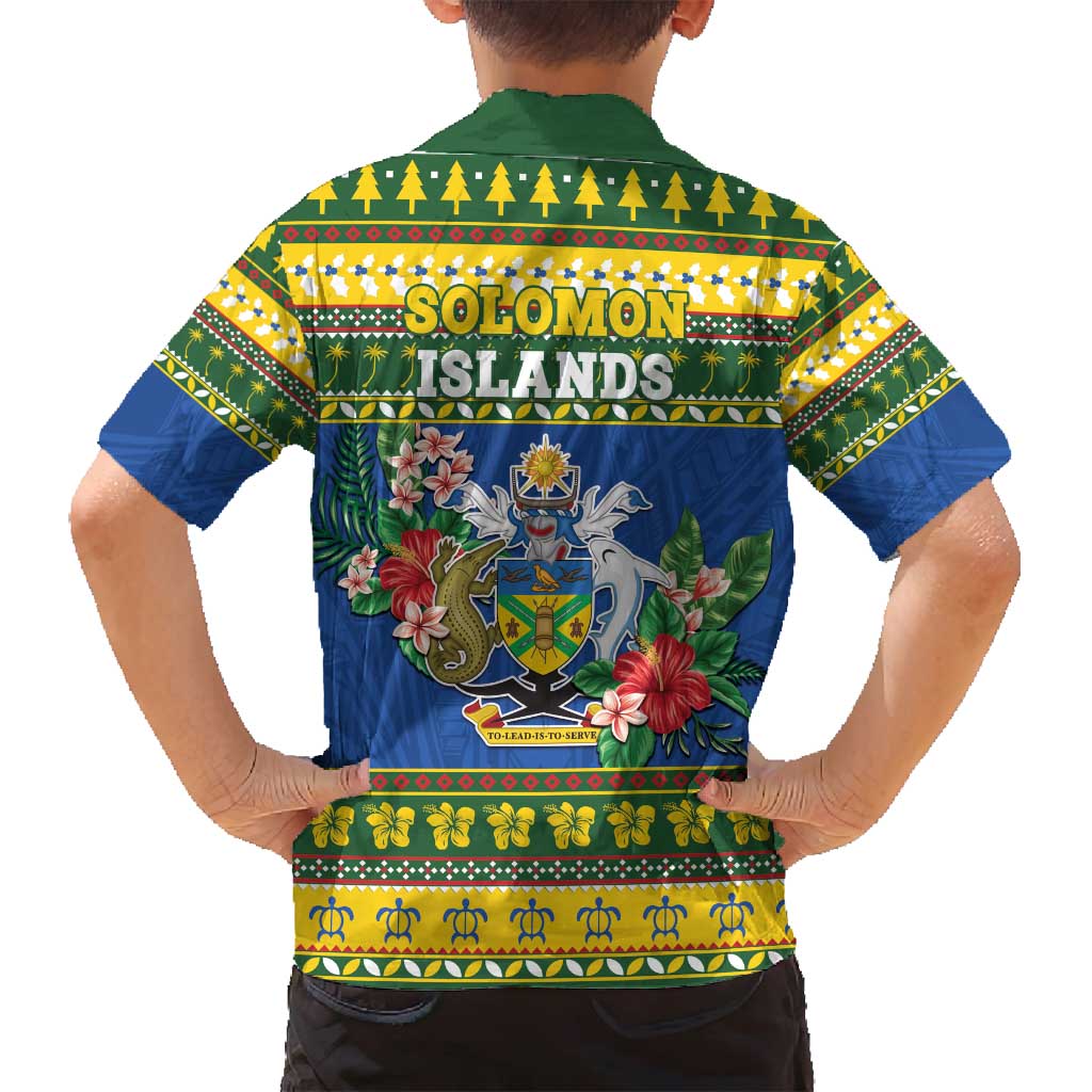 Solomon Islands Christmas Family Matching Long Sleeve Bodycon Dress and Hawaiian Shirt Coat Of Arms Merry Xmas LT05 - Polynesian Pride