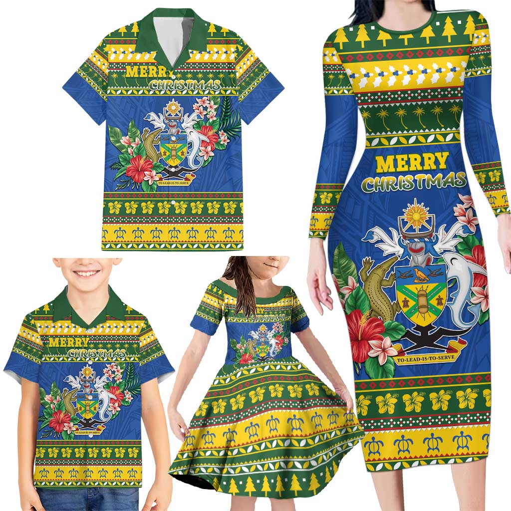 Solomon Islands Christmas Family Matching Long Sleeve Bodycon Dress and Hawaiian Shirt Coat Of Arms Merry Xmas LT05 - Polynesian Pride