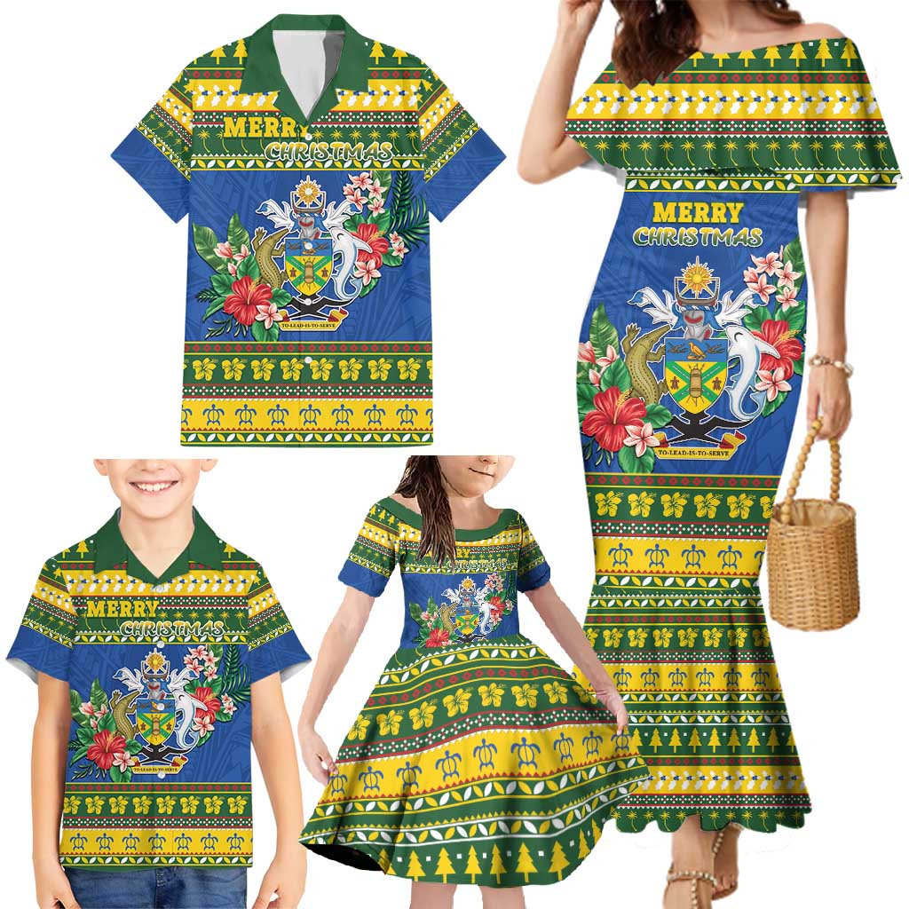 Solomon Islands Christmas Family Matching Mermaid Dress and Hawaiian Shirt Coat Of Arms Merry Xmas LT05 - Polynesian Pride